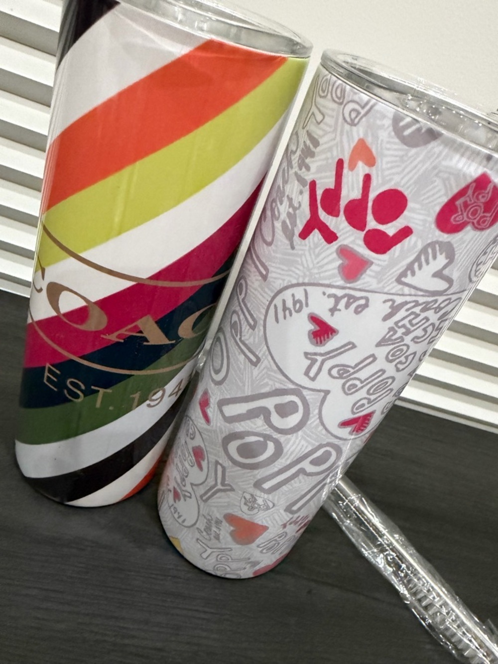 Coach Rainbow Stripe & Poppy Accent Stainless Tumblers